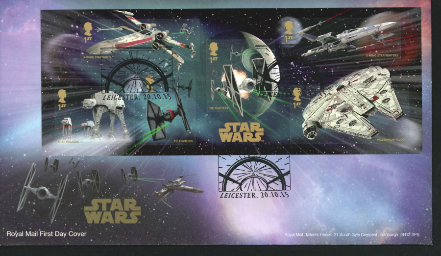 2015 - Star Wars Miniature Sheet First Day Cover, Leicester Pictorial Postmark - Click Image to Close